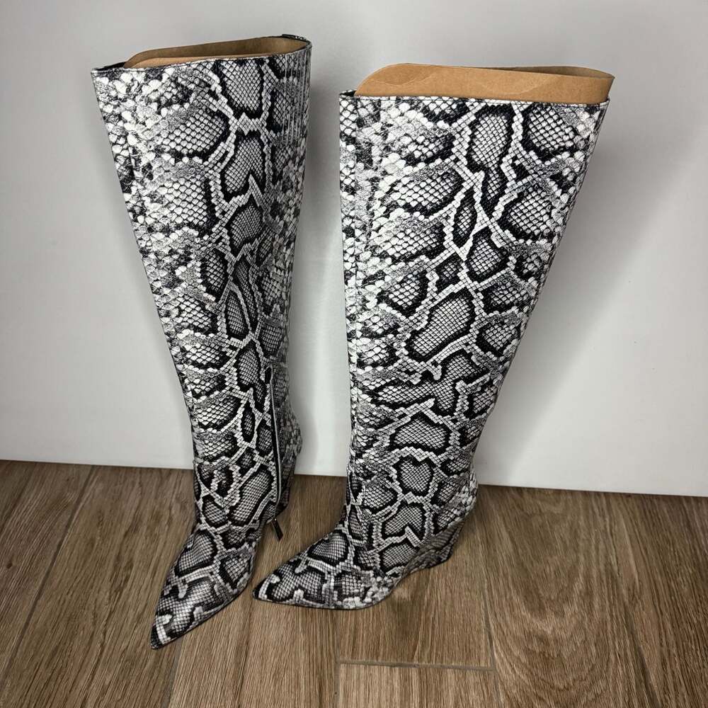 Michael Kors Rue Snake Embossed Knee High Wedge Boots 7